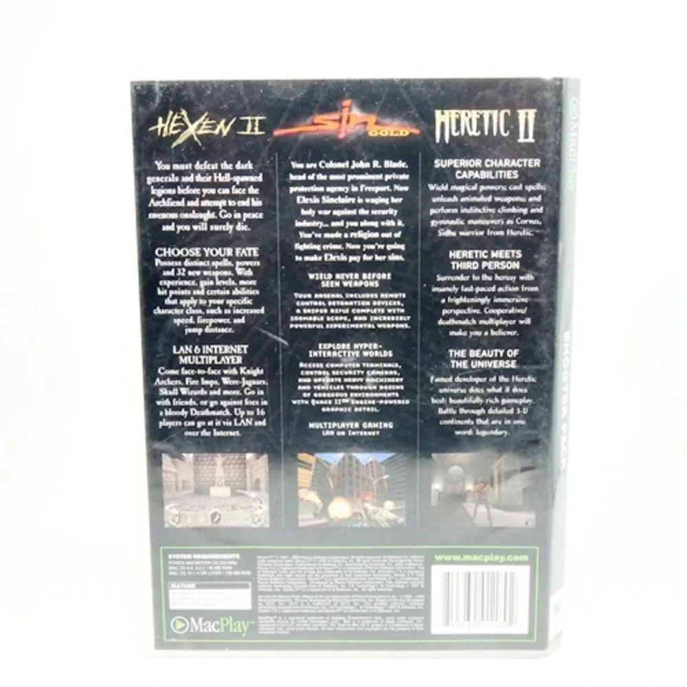 MacPlay Shooter Pack *READ* Heretic II 2 & Sin Gold PC CD ROM Windows 95 98
